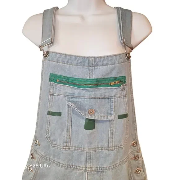NWOT‎ Misslook Painted Flower boho denim bibs overalls sz L - Picture 3 of 6